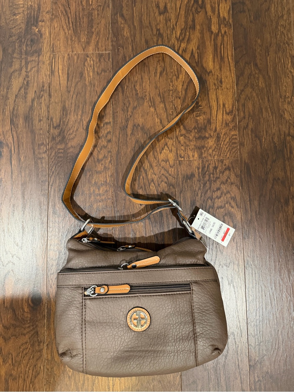 Giani Bernini NWT Compact Brown Crossbody Bag with Tan Trim